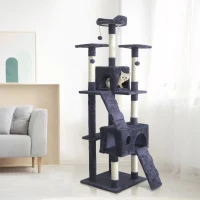 BILLY Arbre a chat gris foncé 50 x 50 x 170 cm -  5 plateformes, 2 escaliers, 2 niches, porteaux a griffer(m-2)