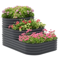 Outsunny Canteiro Elevado 3 Níveis com Fundo Aberto para Ervas Legumes e Flores 158x109x82 cm Cinza Escuro(m-6)