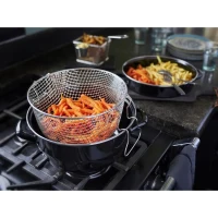 Friteuse émail 26 cm noire avec panier et couvercle verre(m-3)