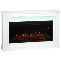 HOMCOM Lareira Elétrica 1000W/2000W Lareira Decorativa Falsa Efeito Chama com 5 Níveis de Luminosidade Ajustáveis 121x25x77cm Branco(m-1)