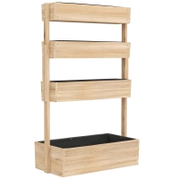 Outsunny Jardineira Elevada de Madeira 4 Níveis com Forro e Drenagem Pinho Natural