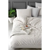 Parure de lit - 1 housse de couette 220 x 240 cm + 2 taies d'oreiller 60 x 60 cm - 70% coton, 30% polyester - Beige(m-3)