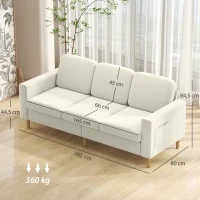 HOMCOM Sofá 3 Lugares em Veludo Cotelê com Assento de Molas 192x80x84,5 cm Bege(m-3)