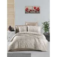 Parure de lit - 1 housse de couette 220 x 240 cm + 2 taies d'oreiller 60 x 60 cm - Satiné 100% coton - Cappuccino(m-1)