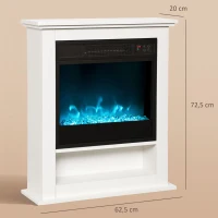 HOMCOM Lareira Elétrica 1800W Decorativa Efeito de Chamas em 9 Cores e 5 Níveis de Luminosidade 62,5x20x72,5cm Branco(m-3)