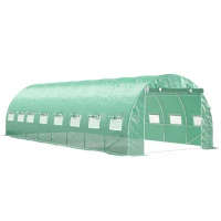 Outsunny Estufa Túnel 8x3x2 m 24 m² 16 Janelas Porta com Zíper Aço Galvanizado Lona Pe Verde(m-1)
