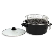 Friteuse - MENASTYL - 3645580 - En acier émaillé - Noir - 26 cm - Avec couvercle et panier - Tous feux dont induction(m-1)