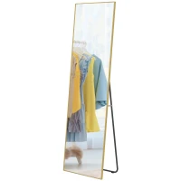 HOMCOM Espejo de Pie Cuerpo Entero de Aleación de Aluminio Espejo de Pared con 2 Formas de Uso Rectangular 50x161,5x2 cm Dorado(m-11)