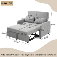 Multifunctional Folding Sofa Bed with Adjustable Backrest and 2 Cushions, Daybed Ideal for Compact Flats, 127L x 75-180W x 94H cm, Dark Grey(m-3)