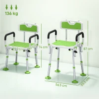 HOMCOM EVA Padded Shower Chair for the Elderly and Disabled, Height Adjustable Shower Stool with Back and Arms, 4 Suction Foot Pads, Green(m-3)