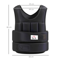 HOMCOM Verstellbare Gewichtsweste 10 kg – abnehmbare Gewichte, Oxford, Schwarz, 50×60 cm(m-3)