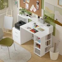 HOMCOM Secretária com Arrumação 2 Gavetas e Prateleiras Abertas 137x55x92 cm Branca(m-5)