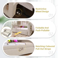 3ft Upholstered Daybed With Cup Holders, 3 USB and Type‑C Charging Ports, Single Sofa Bed for Compact Room, 207L x 98W x 74H cm, Beige(m-7)