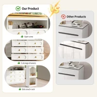 360° Rotating Bar Table with Rotating Side Table, Double-Layer Spice Rack, Extendable Kitchen Island with 6 Drawers, 137L x 39W x 90H cm, White(m-5)
