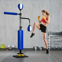 SPORTNOW Boxstand, zwei Speedballs, drehbare Boxstange, Kickpolster, höhenverstellbar, Stahl, 107 x 36 x 140-205 cm, Blau(m-8)