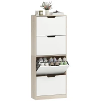 HOMCOM Dulap Subțire pentru Pantofi cu 4 Sertare pentru 16 de Perechi de Pantofi 62.5x26x156 cm, Culoare Lemn și Alb(m-11)