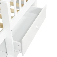 Low Loft Bed with 4 Drawers, Tiered Step Compartments, Elevated Sleeper with Full-Length Guardrail, Slatted Base, 215L x 95W x 81H cm, White(m-7)