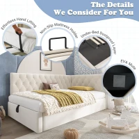 Daybed Upholstered Single Sofa Bed with Hydraulic Ottoman Storage, Bed Frame with Reversible Headboard, 196L x 100W x 77H cm, Beige(m-6)