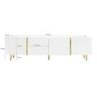 High-gloss TV Cabinet with 4 Soft-close Doors, Generous MDF Storage, Durable TV Stand for Elegant Living Room, 170L x 35W x 46H cm, White(m-3)