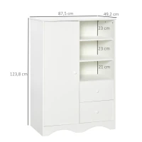 HOMCOM Armário Multiuso Branco 5 Prateleiras 3 Compartimentos Abertos e 2 Gavetas 85,7x49,2x123,8 cm(m-3)
