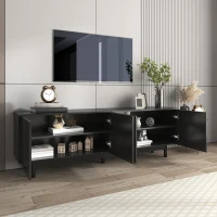 Modern Lowboard TV Cabinet with Push-to-Open Doors and Adjustable Shelves, TV Stand for Living Room, 175L x 38W x 56H cm, Black(m-5)