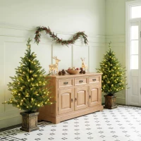 HOMCOM Set of Two Artificial 4ft Christmas Trees, with Lights - Green(m-9)