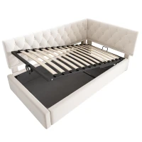 Daybed Upholstered Single Sofa Bed with Hydraulic Ottoman Storage, Bed Frame with Reversible Headboard, 196L x 100W x 77H cm, Beige(m-11)