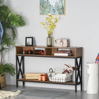 HOMCOM Table Console Table d'Entrée Industriel Multi-rangements 120 x 23,5 x 75 cm Bois Noyer(m-8)