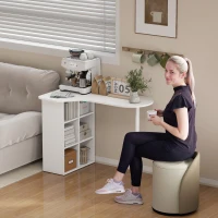 HOMCOM Secretária Curva 100x59 cm 6 Compartimentos e 4 Prateleiras Ajustáveis Branco(m-4)