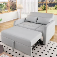 Multifunctional Folding Sofa Bed with Adjustable Backrest and 2 Cushions, Daybed Ideal for Small Flats, 127L x 75-180W x 94H cm, Light Grey(m-7)