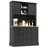 Tall Kitchen Cabinet with Open Middle Shelf and Five Drawers, Large Storage Cupboard for Dining Room, 115L x 40W x 180H cm, Black(m-10)
