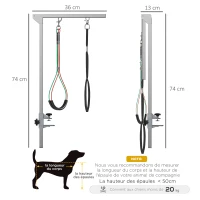 Pawhut Braço Dobrável em Aço Inoxidável para Mesa de Tosquia para Animais de Estimação Altura Ajustável Máx. 74 cm(m-3)