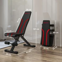 SPORTNOW Banco de Musculación Ajustable Plegable con Respaldo y Asiento Regulables Estructura de Acero y Rodillos para Piernas(m-3)