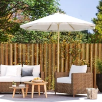 Outsunny Guarda-Sol de Jardim Inclinável com Franjas Boho e Manivela Ø 265x244 cm Branco(m-5)