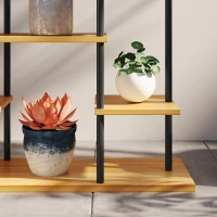 Outsunny Suporte de Plantas de 6 Níveis Aço com Base em Madeira Maciça 80x24x61,5 cm Madeira Natural(m-5)