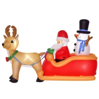 HOMCOM Pai Natal Insuflável 200 cm com Trenó e Renas 5 LEDs Auto‑Insuflável Impermeável(m-6)