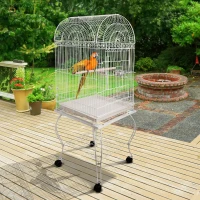 PawHut Grande volière cage à oiseaux design avec mangeoire perchoir suspendu plateau amovible étagère et roulettes 54L x 54l x 153H cm blanc(m-2)