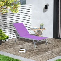 Outsunny Espreguiçadeira Encosto Reclinável em 5 Posições Metal Epóxi Textilene 170x58x97 cm Roxo(m-2)