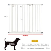 PawHut Barreira de Segurança para Animais 74-94x77 cm Porta com Fecho Automático 1 Extensão Branco(m-3)