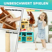 AIYAPLAY Stokpaard met geluid, wielen en handgrepen, houten stok, bruin – 24+ maanden(m-5)
