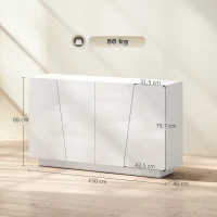 HOMCOM Armário Branco Brilhante 150x40x88 cm Portas Geométricas e Prateleira Ajustável(m-3)