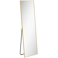 HOMCOM Espejo de Pie Cuerpo Entero de Aleación de Aluminio Espejo de Pared con 2 Formas de Uso Rectangular 50x161,5x2 cm Dorado