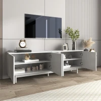 Modern Lowboard TV Cabinet with Push-to-Open Doors and Adjustable Shelves, TV Stand for Living Room, 175L x 38W x 56H cm, White(m-6)