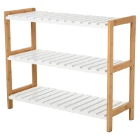 HOMCOM Sapateira com 3 Níveis Sapateira em Madeira de Pinho com 3 Prateleiras de Ripas 70x26x57,5 cm Branco(m-7)