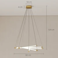 HOMCOM Lámpara de Techo LED 50W — 5 Tubos Ajustables, Moderna, Dorado+Blanco para Salón, Comedor y Cocina(m-3)