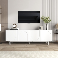 Modern Lowboard TV Cabinet with Push-to-Open Doors and Adjustable Shelves, TV Stand for Living Room, 175L x 38W x 56H cm, White