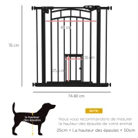 PawHut Barreira de Segurança para Animais 74-80x76 cm Aço Preto Fecho Automático Sem Perfuração(m-3)