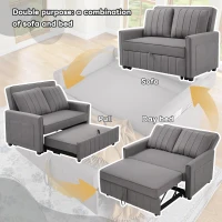 Multifunctional Folding Sofa Bed with Adjustable Backrest and 2 Cushions, Daybed Ideal for Small Homes, 127L x 75-180W x 94H cm, Dark Grey(m-4)