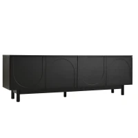 Modern Lowboard TV Cabinet with Push-to-Open Doors and Adjustable Shelves, TV Stand for Living Room, 175L x 38W x 56H cm, Black(m-2)