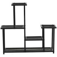 Outsunny Suporte para Plantas de 4 Níveis Metal Preto Ideal para Varandas e Jardins